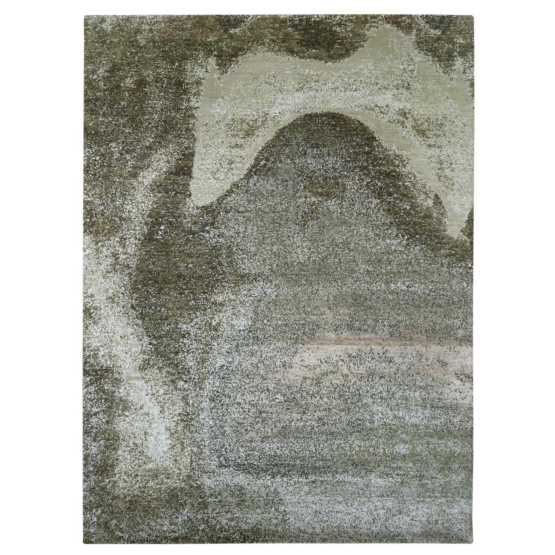 Ivory with Brown, Densely Woven, Persian Knot, Abstract with Galaxy Design, 100% Wool, Hand Knotted, Oriental Rug